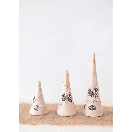 Hello Honey® Hand-Painted Eucalyptus Wood Tree with Pinecone, Snow & Glitter